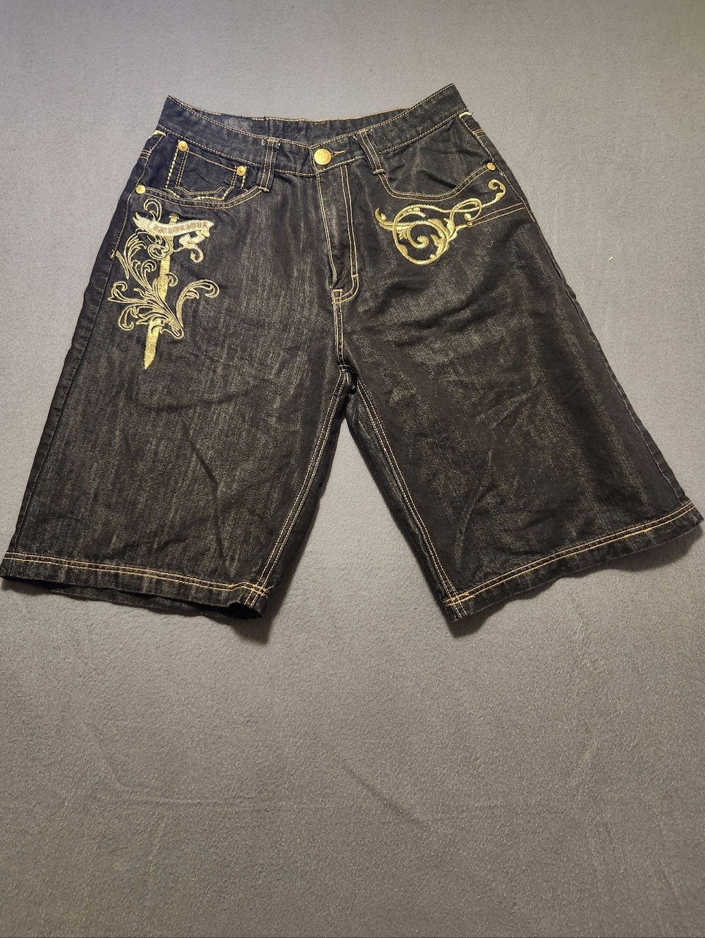IMPERIOUS SHORTS Men Size 34 Y2K BAGGY SKATE HIP HOP GOLD METALLIC Vintage